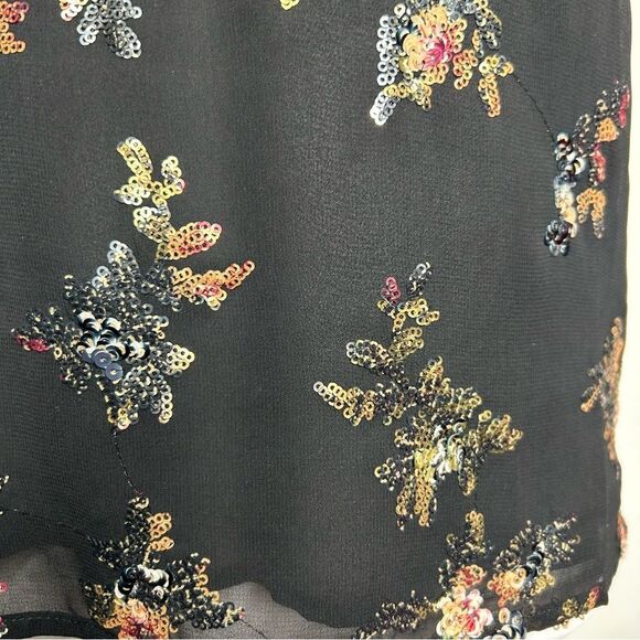 Banana Republic Whimsigoth Top M Black Sequin Floral Georgette Fairy Cami Tank - Picture 10 of 11